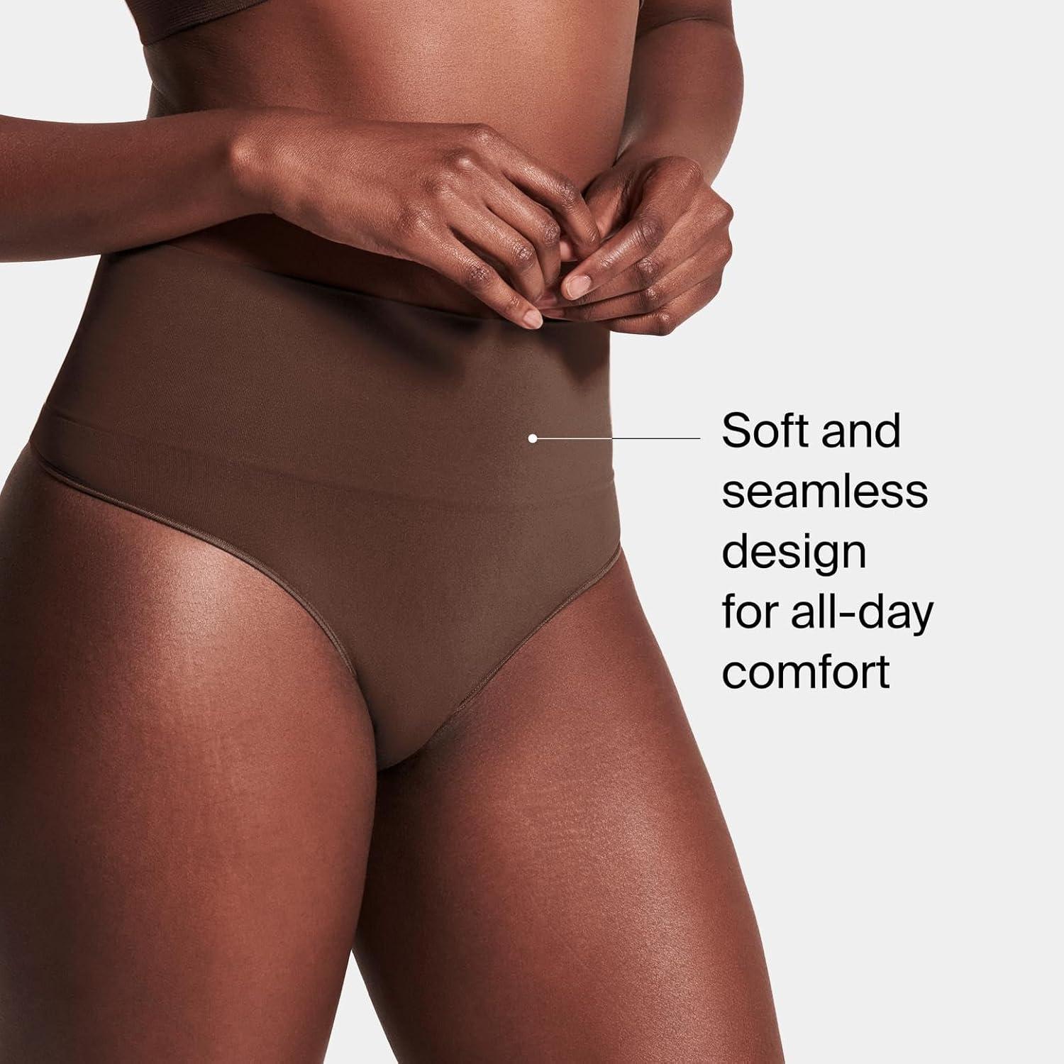 imageSPANX SPANXshape ExtraOrdinary Thong Sculpting with Compression Womens Shapewear Underwear Recycled Nylon Fabric BlendToasted OatmealChestnut BrownM