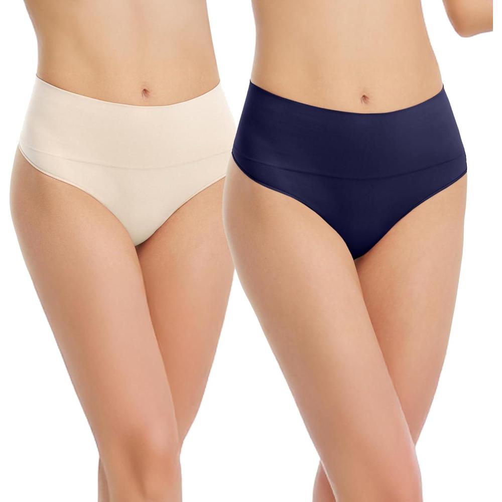 imageSPANX SPANXshape Everyday Shaping Thong Core Control Shapewear Underwear Invisible Under Clothes Seamless DesignSoft NudeTimeless NavyM