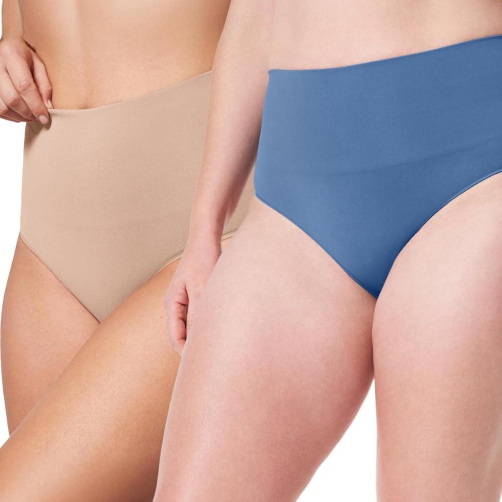 imageSPANX SPANXshape ExtraOrdinary Brief Sculpting with Compression Womens Shapewear Underwear Recycled Nylon Fabric BlendToasted OatmealIndigo HazeM