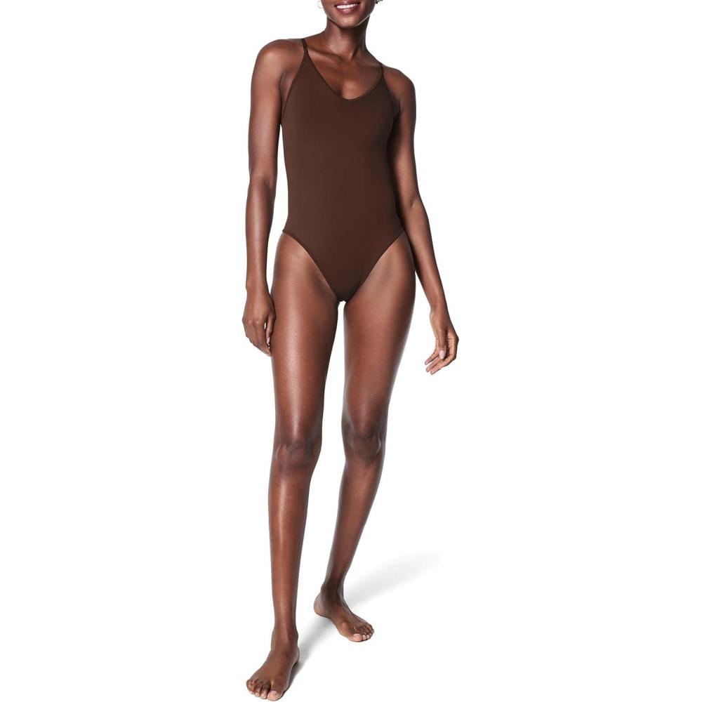 imageSPANXsculpt Seamless Power Thong Bodysuit Soft Seamless Shapewear for Women Adjustable Straps With Snap ClosureChestnut Brown