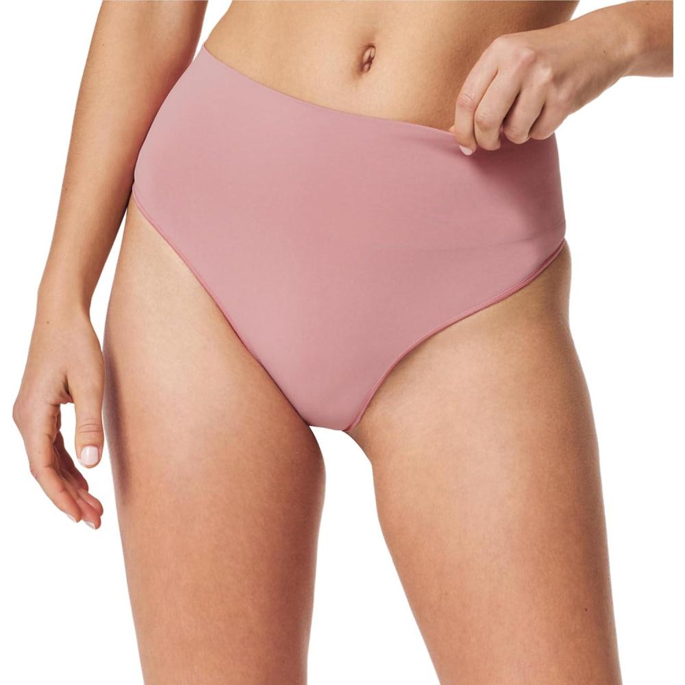 imageSPANXshape ExtraOrdinary Thong Sculpting with Compression Womens Shapewear Underwear Recycled Nylon Fabric BlendCamellia Pink