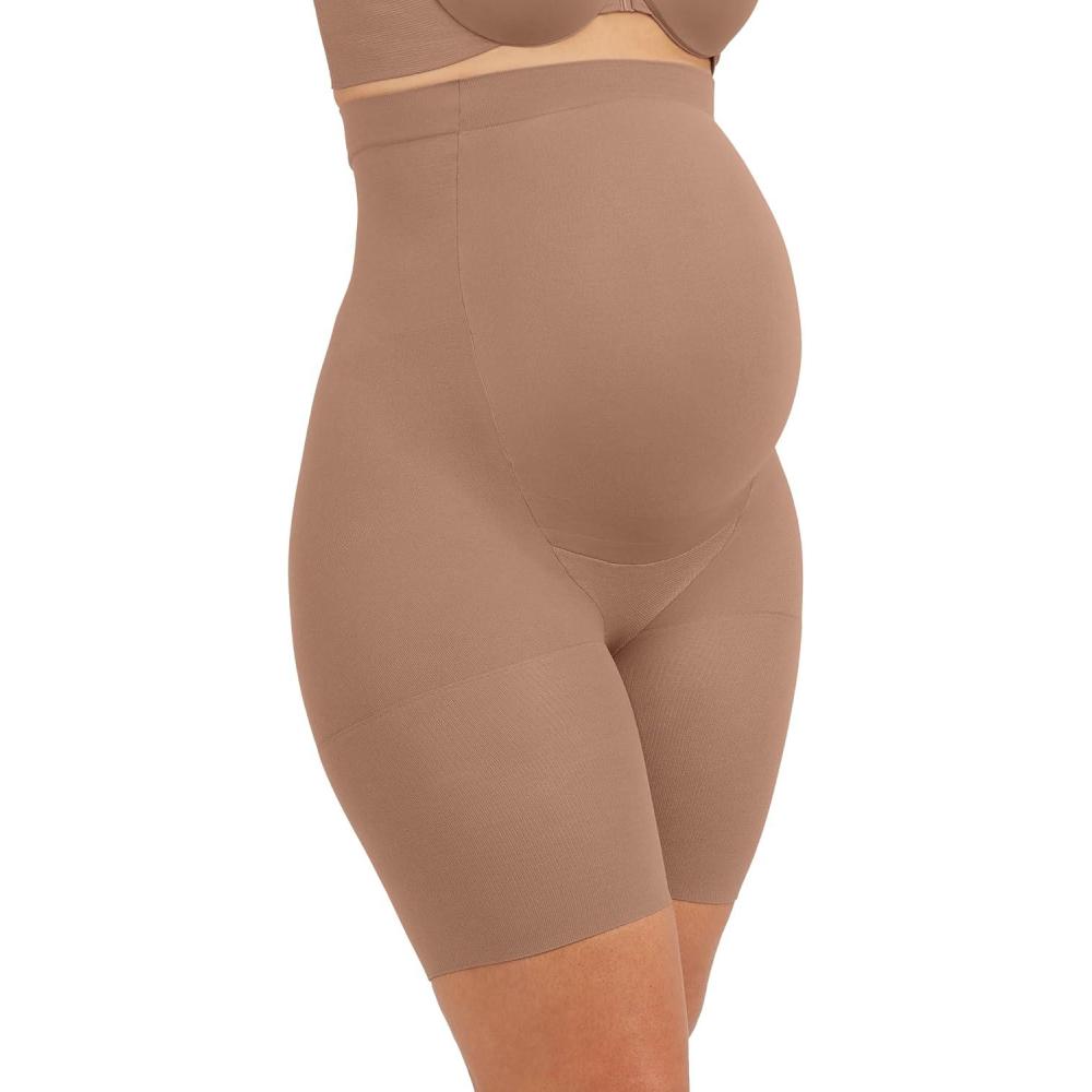 imageSPANXshape Mama MidThigh Short Comfortable Tummy Control Shapewear No Visible Panty LinesCaf Au Lait