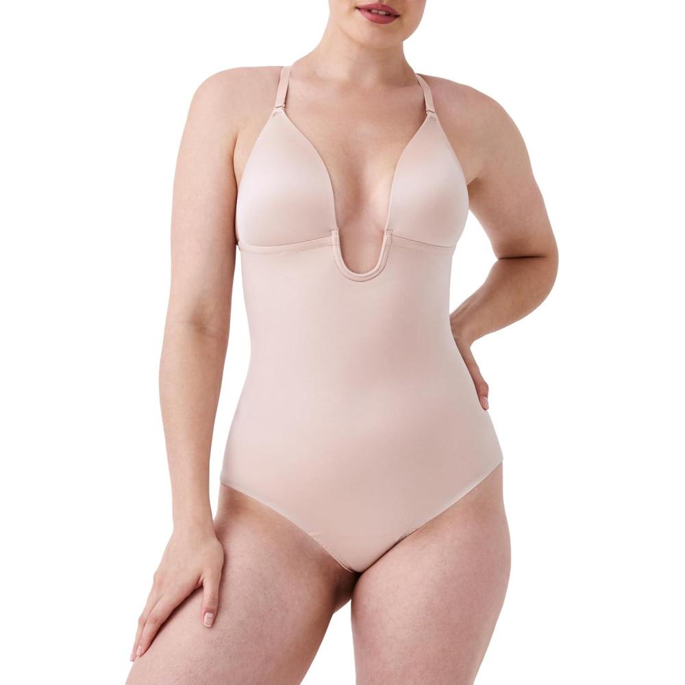 imageSPANXshape Suit Your Fancy Plunge LowBack Thong Bodysuit Comfortable One Piece Medium Compression SeamlessChampagne Beige