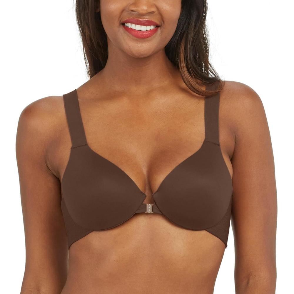 imageSPANXsmooth BraLlelujah Lightly Lined Full Coverage TShirt Bra Front Closure Hosiery Back Smart Stretch StrapsChestnut Brown