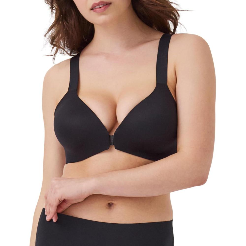 imageSPANXsmooth BraLlelujah Lightly Lined Full Coverage TShirt Bra Front Closure Hosiery Back Smart Stretch StrapsVery Black