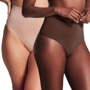 SPANX SPANXshape ExtraOrdinary Thong – Sculpting with Compression – Women’s Shapewear Underwear – Recycled Nylon Fabric Blend-Toasted Oatmeal-Chestnut Brown-M