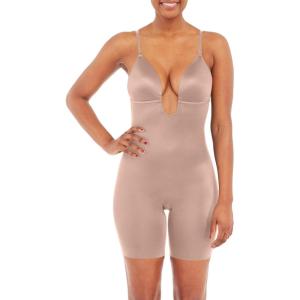 SPANXshape Suit Your Fancy Plunge Low-Back Mid-Thigh Bodysuit – Comfortable One Piece – Medium Compression – Seamless(Cafe Au Lait)