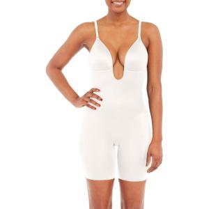 SPANXshape Suit Your Fancy Plunge Low-Back Mid-Thigh Bodysuit – Comfortable One Piece – Medium Compression – Seamless(Linen)