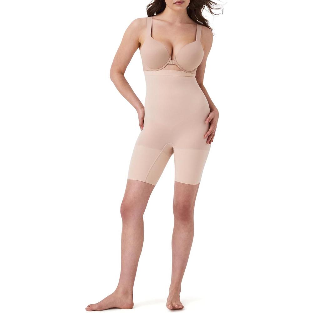 imageSPANX SPANXsculpt Seamless Power HighWaisted MidThigh Short  Lightweight AllDay Comfort  Core Control Shapewear  Soft Nude  1X