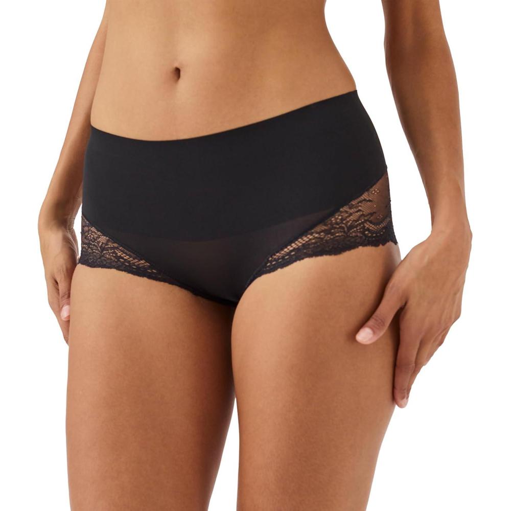 imageSPANX smooth Undietectable Lace HiHipster Core Control Comfortable Lace Shapewear Underwear No Visible Panty LinesVery Black